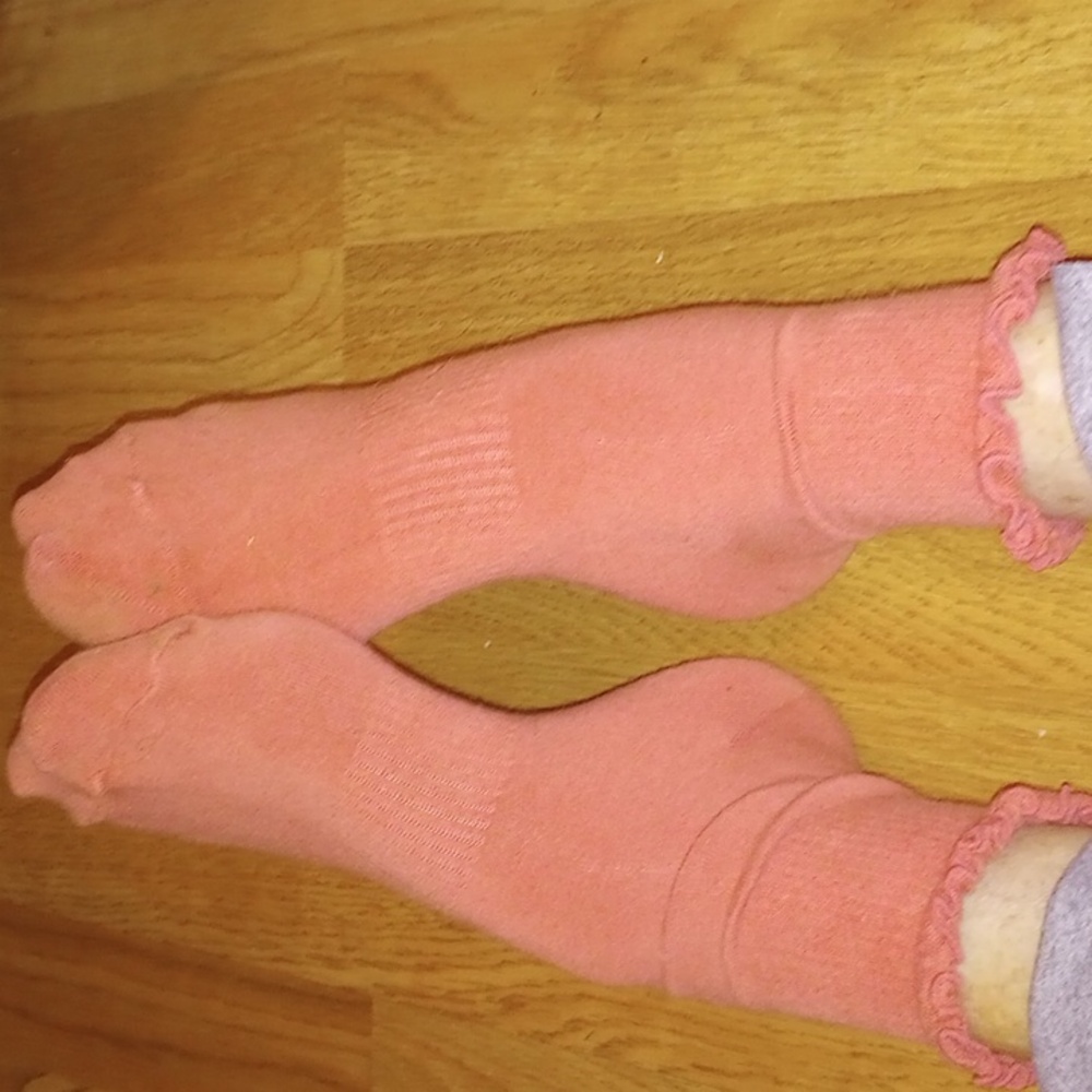 Coral Frilly Ankle Socks.   PO